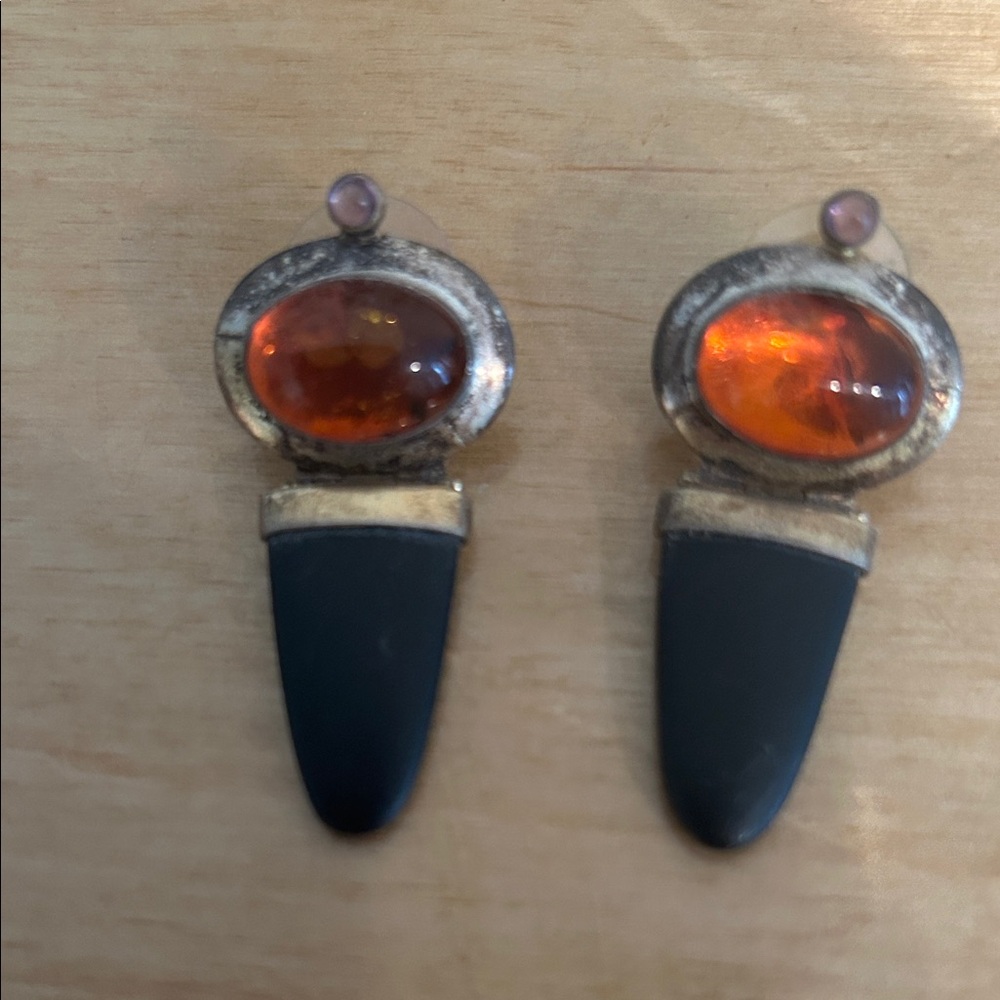 Elegant Amber and Black Earrings